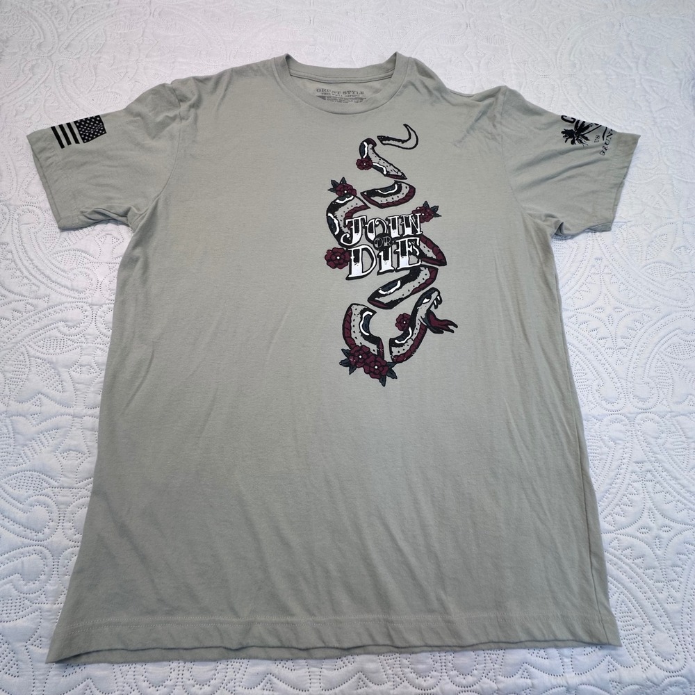 Grunt Style American Flag Graphic T-Shirt Mens Large Green Tactical Short Sleeve